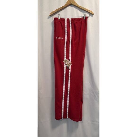 GUESS | Red Floral Embroidered Wide Leg Loose fit Track Pants 'ZOEY' NWT- Large - Picture 3 of 9